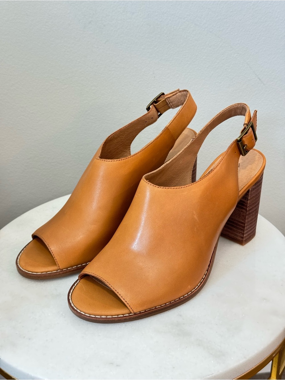 Madewell Cognac Slingback Open-Toe Block Heel Sandals Sz 10 - Picture 2 of 12